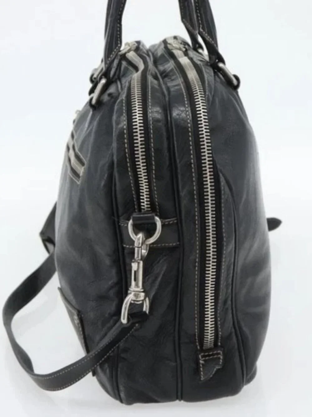 GUCCI Shoulder Bag Leather 2way Black Silver Auth ka4484